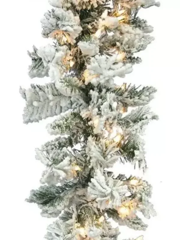 Aldik Home Christmas Garlands And Wreaths<Flocked Balsam Garland 9 FT x 10 in. Staylit