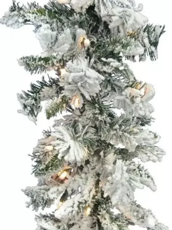 Aldik Home Christmas Garlands And Wreaths<Flocked Balsam Garland 9 FT x 14 in. Staylit