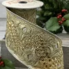 Aldik Home Christmas Ribbon & Fabric<Gold Crystal Trellis 4 in. x 5 yd. Metallic Dupion Gold/Platinum