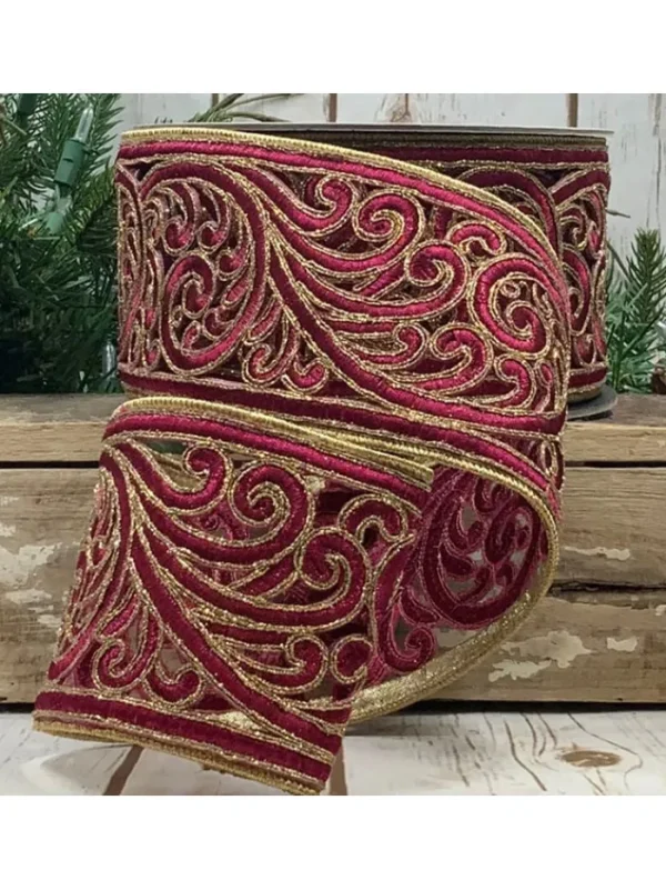 Aldik Home Christmas Ribbon & Fabric<Metallic Scroll Garland 3.5 in. x 10 yd. Hot Pink