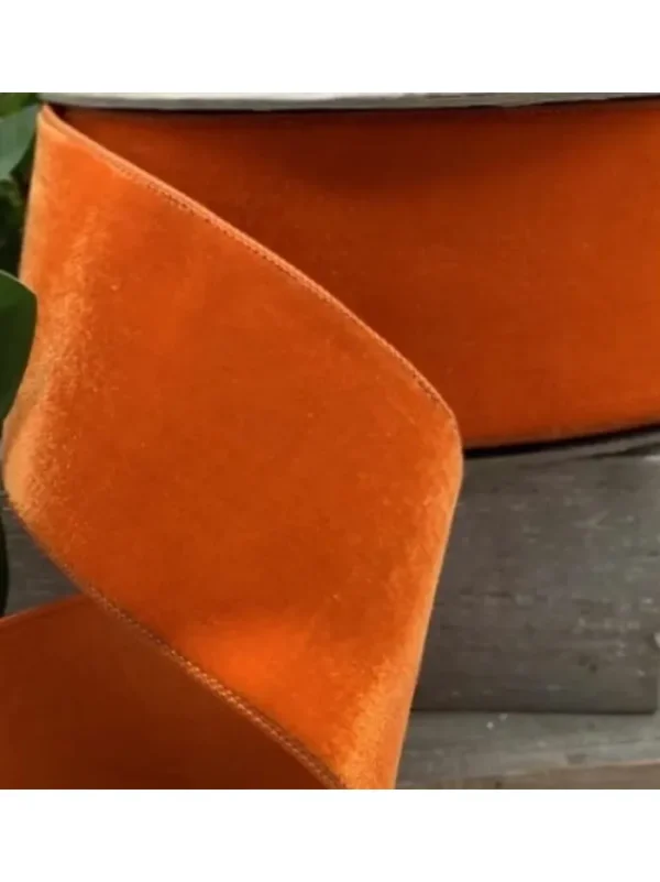 Aldik Home Christmas Ribbon & Fabric<Velvet 4 in. x 10 yd. Bright Orange Faux Dupion Back