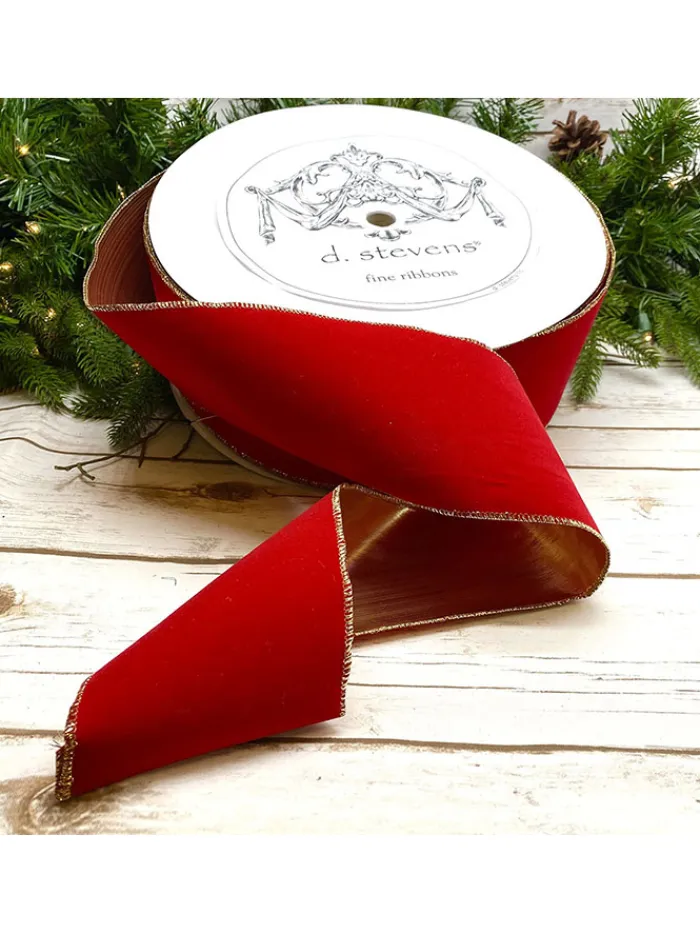 velvet__in_x__yd_red_w_go_0-2.webp Aldik Home Christmas Ribbon & Fabric<Velvet 4 in. x 100 yd. Red W/ Gold Back