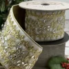 Aldik Home Christmas Ribbon & Fabric<Velvet Floral Trim 4 in. x 5 yd. White/Gold W/Metallic Gold Back