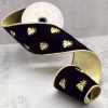 Aldik Home Christmas Ribbon & Fabric<Velvet Gold Embroidery Bee 4 in. x 5 yd. Black