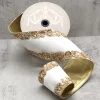 Aldik Home Christmas Ribbon & Fabric<Velvet Gold Jewel Floral Side Trim 4 in. x 5 yd. White